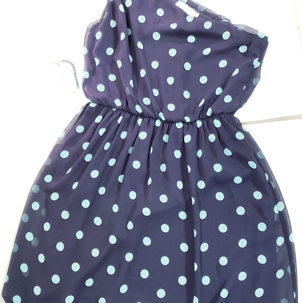⭐️3/$15⭐️Blue Dot One Shoulder Dress Size Small